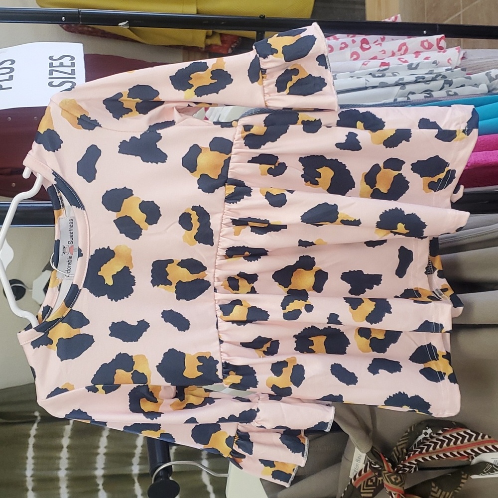 Girls Pink Leopard Ruffle Shirt